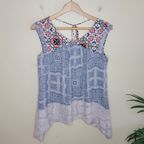 Knox Rose | Mixed Print Boho Sleeveless Tank Blouse with Tie Back Size Small - Picture 1 of 5
